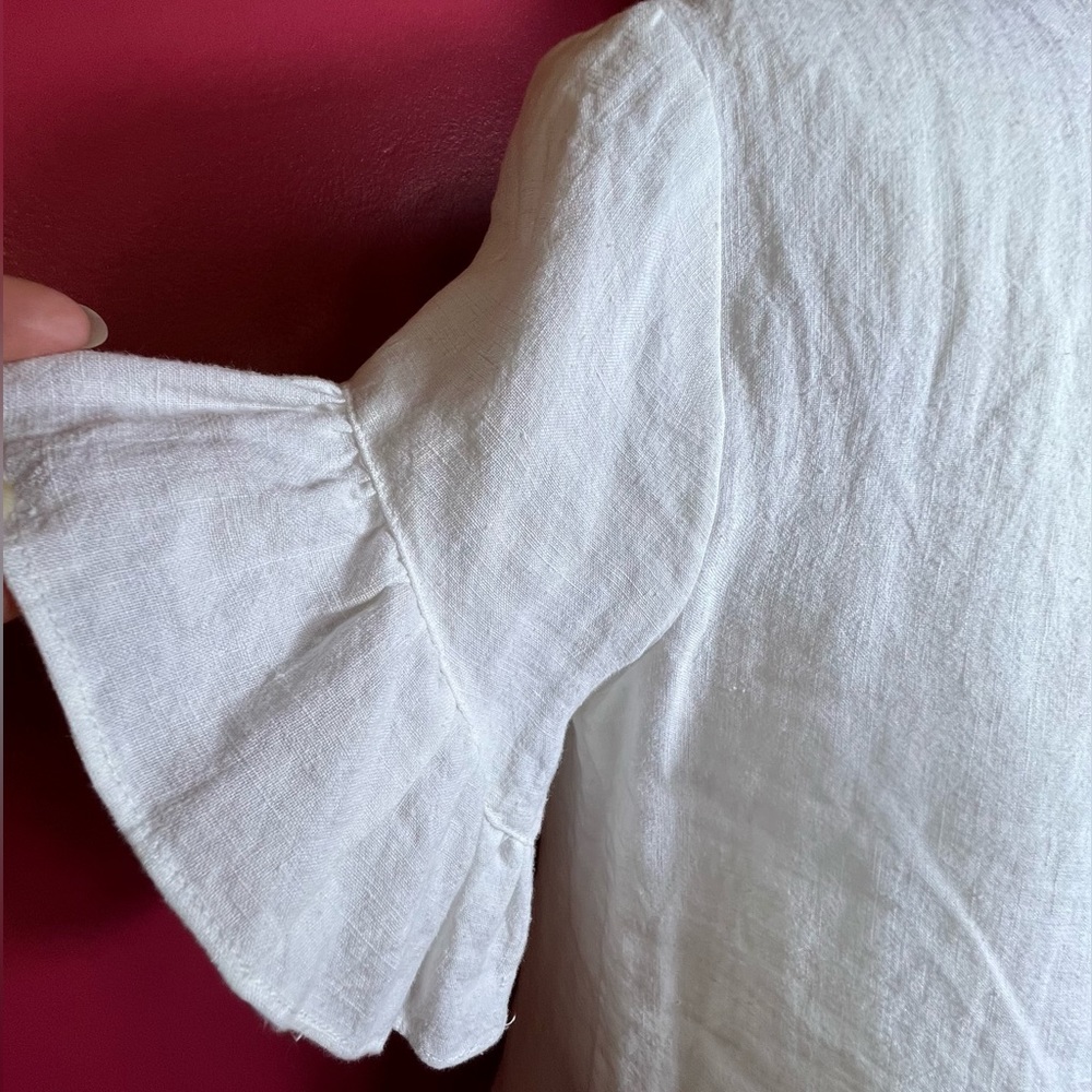 Drew Beverly White Linen Short Sleeve Top, Size Medium, NWT - Picture 7 of 12